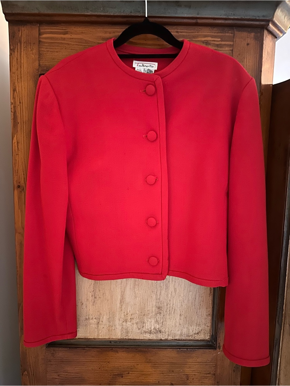 Talbots Red Collarless Wool Blazer